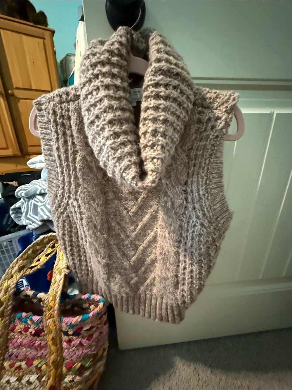 Gentle Fawn Chunky Cable Knit Sleeveless Cowl Neck Sweater Vest - Beige